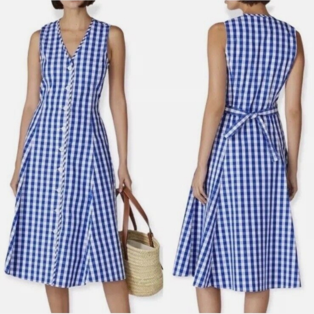 NWOT $205 Polo Ralph Lauren Meg Plaid Midi Dress Size 2 & 4 Blue White Tie Waist